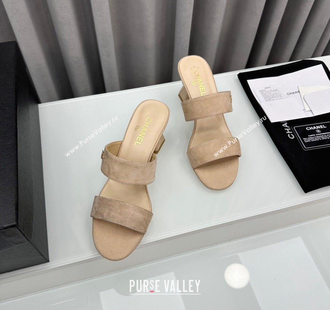 Chanel Kid Suede Imitation Pearls Mules G45685 Beige 2024 (modeng-24040721)