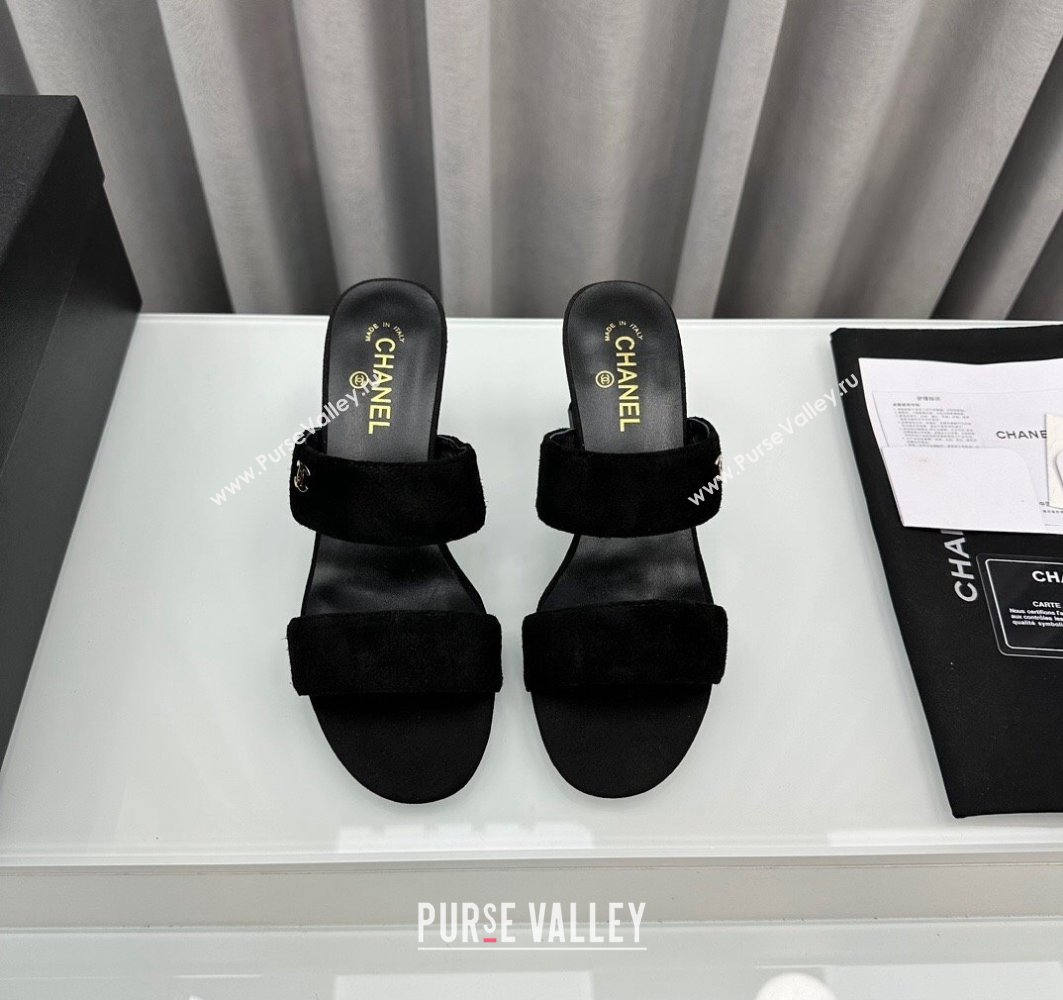 Chanel Kid Suede Imitation Pearls Mules G45685 Black 2024 (modeng-24040720)