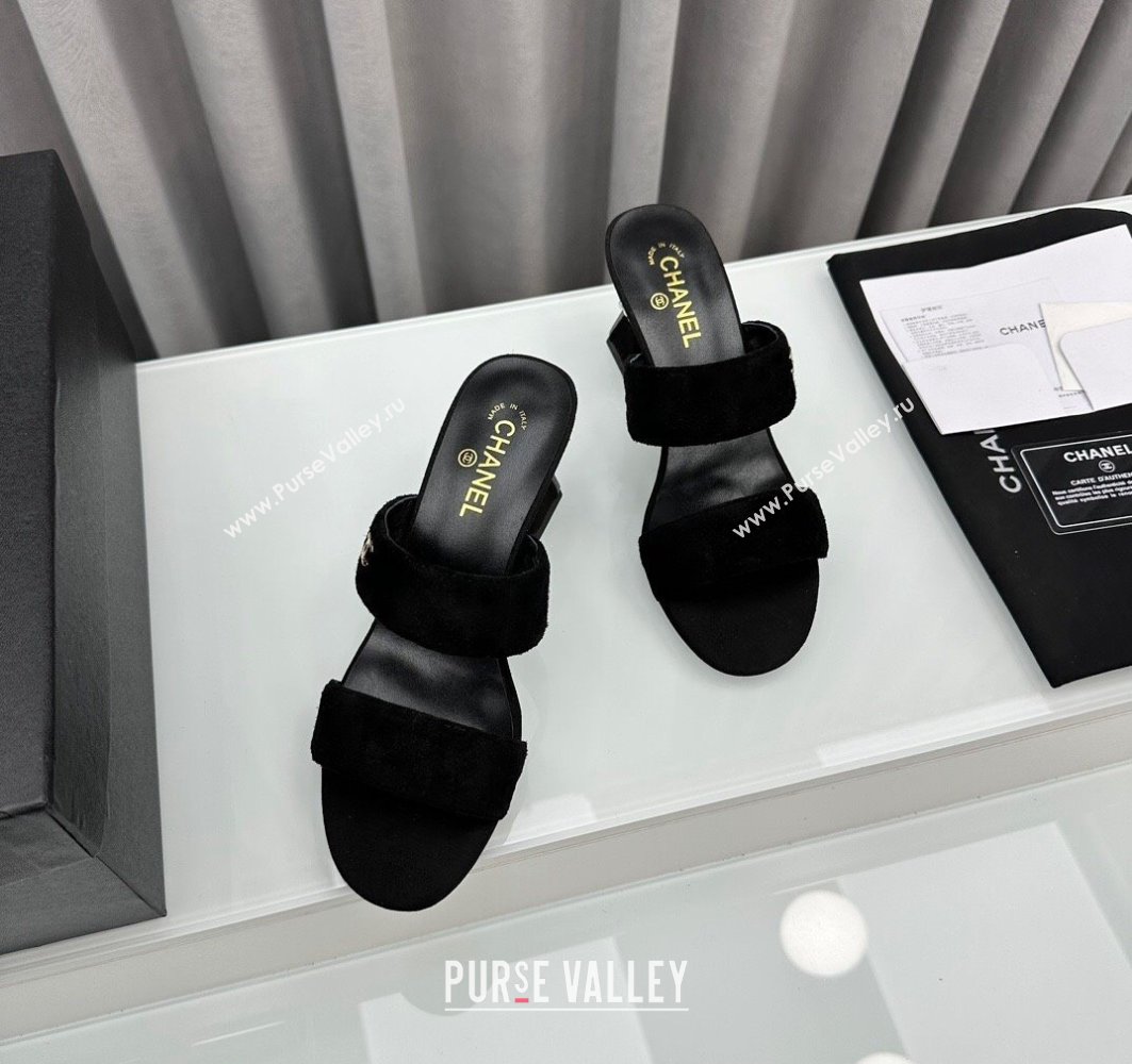 Chanel Kid Suede Imitation Pearls Mules G45685 Black 2024 (modeng-24040720)