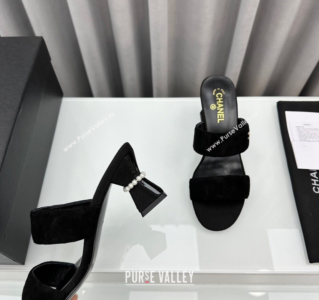 Chanel Kid Suede Imitation Pearls Mules G45685 Black 2024 (modeng-24040720)