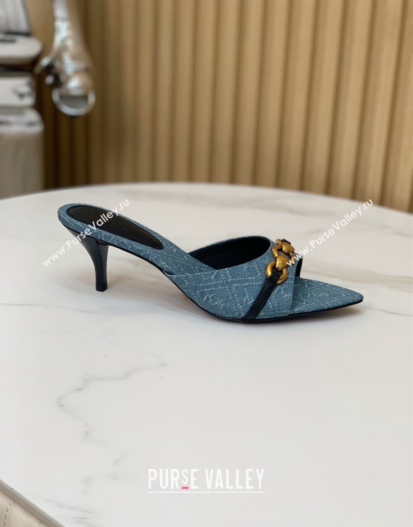 Saint Laurent Heel 4cm le maillon mules with a cable-link chain in Denim Blue 2024 (modeng-24040725)