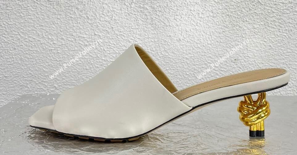 Bottega Veneta Mid Heel 4.5cm Leather Knot Mules White 2024 (modeng-24040731)