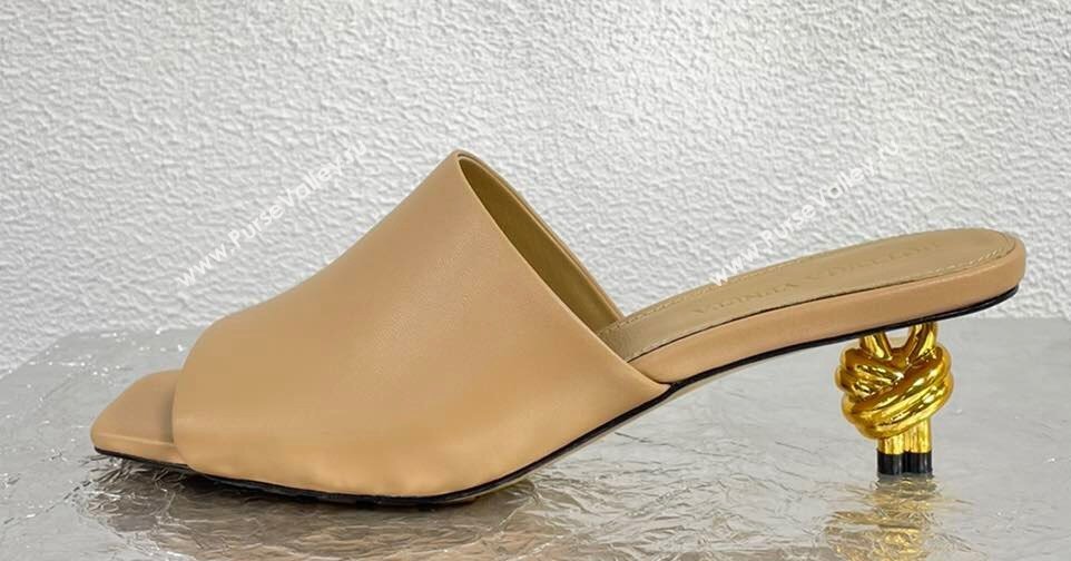Bottega Veneta Mid Heel 4.5cm Leather Knot Mules Nude 2024 (modeng-24040732)