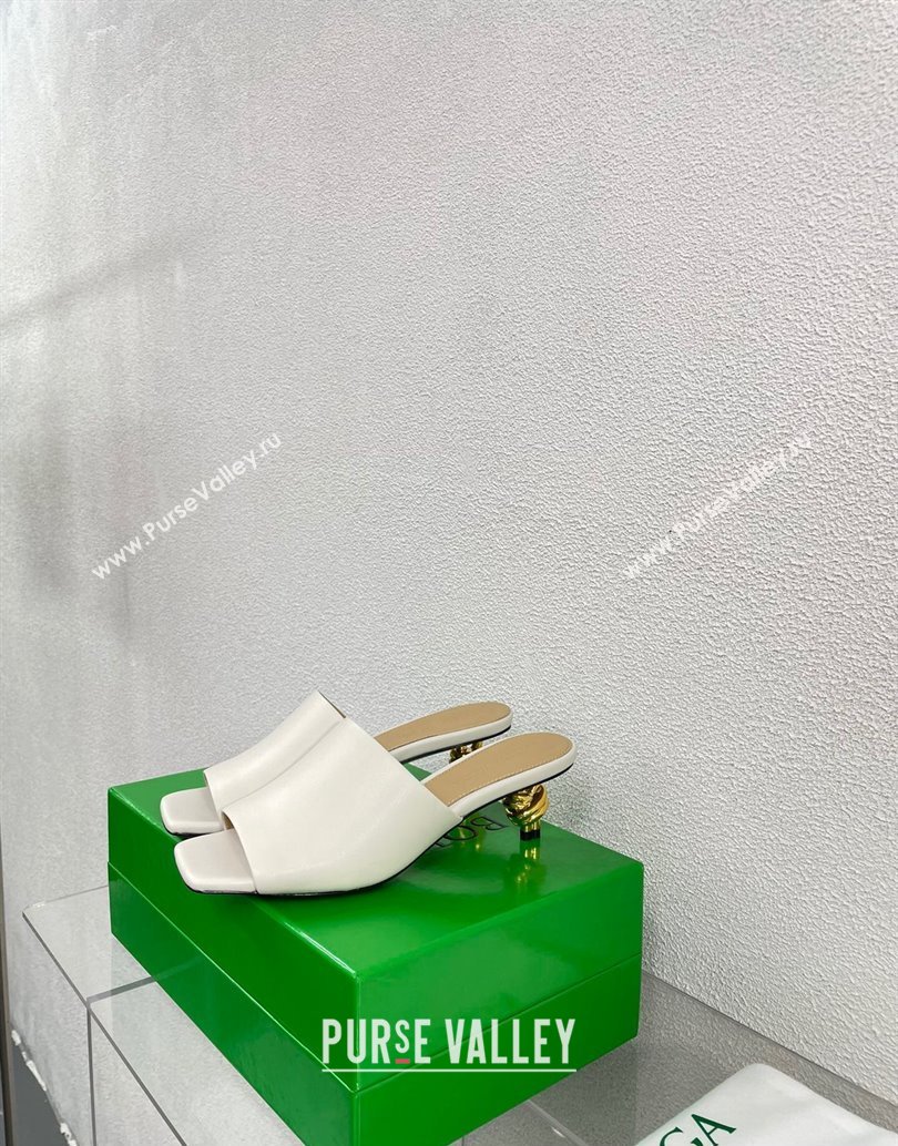 Bottega Veneta Mid Heel 4.5cm Leather Knot Mules White 2024 (modeng-24040731)