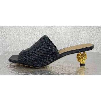 Bottega Veneta Mid Heel 4.5cm Intreccio Leather Knot Mules Black 2024 (modeng-24040734)