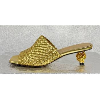 Bottega Veneta Mid Heel 4.5cm Intreccio Leather Knot Mules Gold 2024 (modeng-24040738)