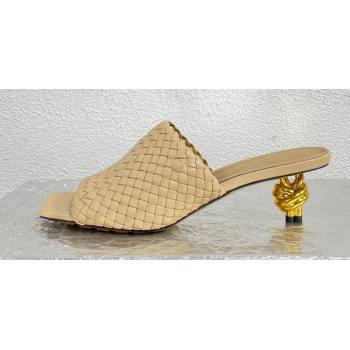 Bottega Veneta Mid Heel 4.5cm Intreccio Leather Knot Mules Nude 2024 (modeng-24040736)