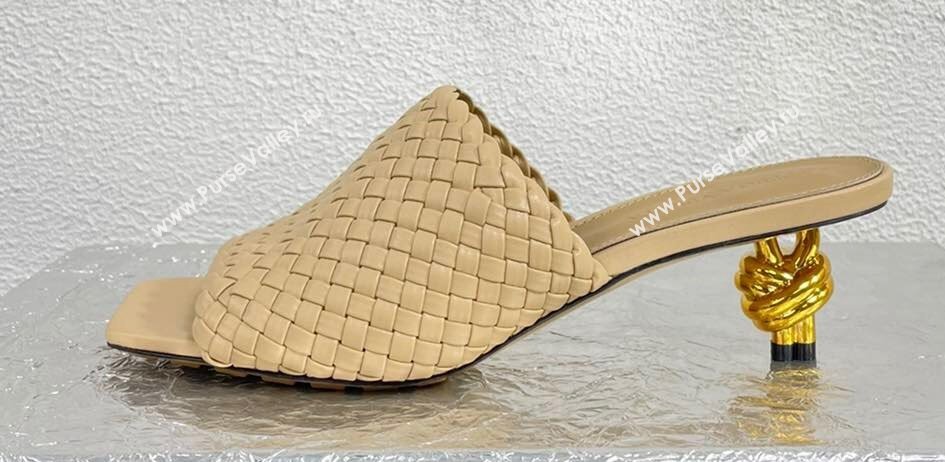 Bottega Veneta Mid Heel 4.5cm Intreccio Leather Knot Mules Nude 2024 (modeng-24040736)