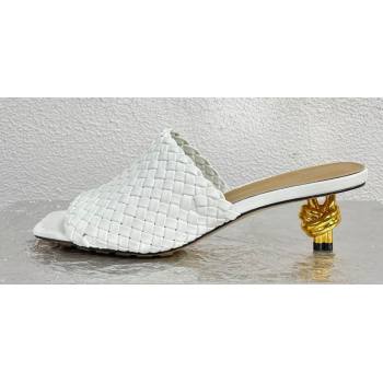 Bottega Veneta Mid Heel 4.5cm Intreccio Leather Knot Mules White 2024 (modeng-24040735)