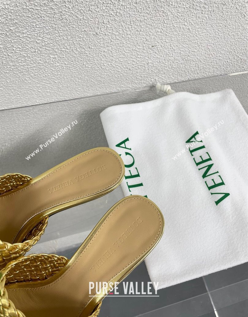 Bottega Veneta Mid Heel 4.5cm Intreccio Leather Knot Mules Gold 2024 (modeng-24040738)