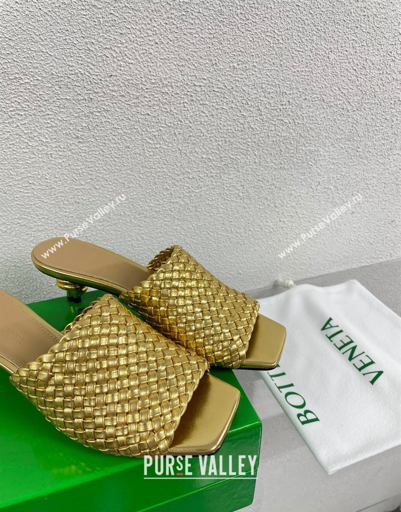 Bottega Veneta Mid Heel 4.5cm Intreccio Leather Knot Mules Gold 2024 (modeng-24040738)