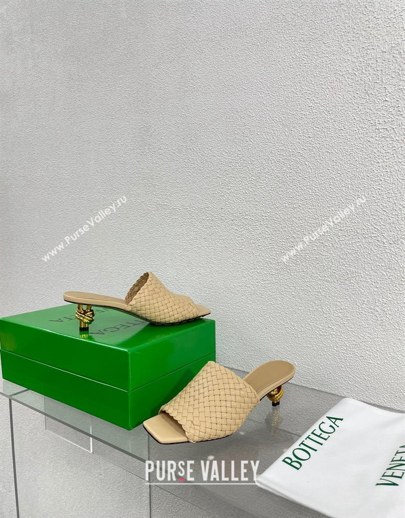 Bottega Veneta Mid Heel 4.5cm Intreccio Leather Knot Mules Nude 2024 (modeng-24040736)