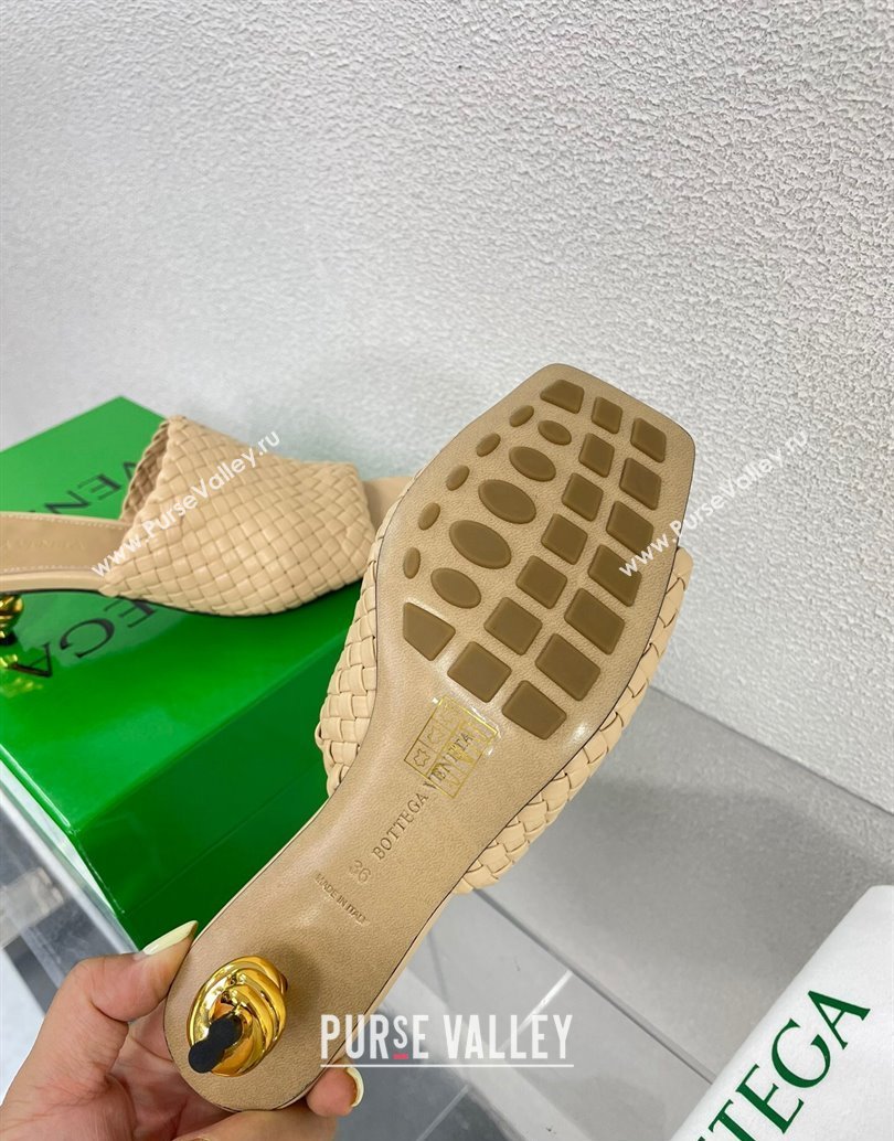Bottega Veneta Mid Heel 4.5cm Intreccio Leather Knot Mules Nude 2024 (modeng-24040736)