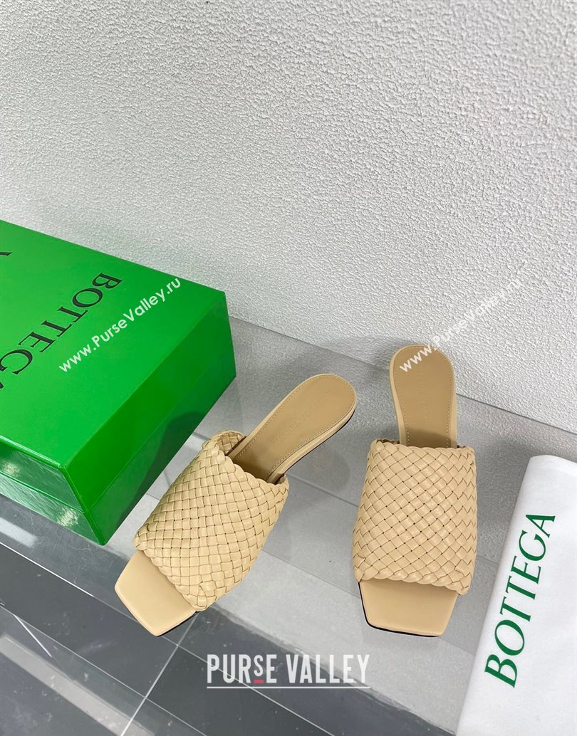 Bottega Veneta Mid Heel 4.5cm Intreccio Leather Knot Mules Nude 2024 (modeng-24040736)