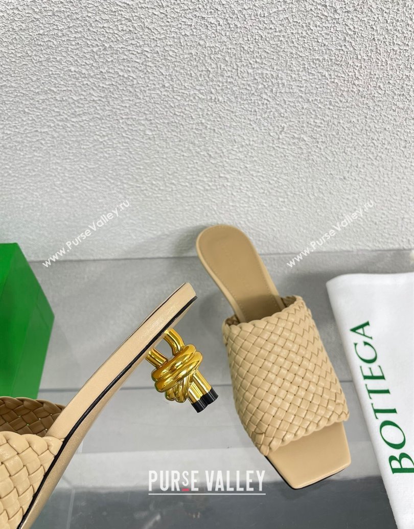 Bottega Veneta Mid Heel 4.5cm Intreccio Leather Knot Mules Nude 2024 (modeng-24040736)