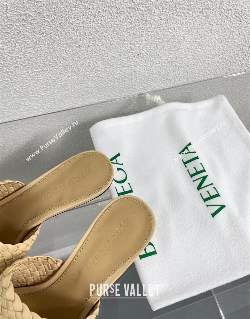 Bottega Veneta Mid Heel 4.5cm Intreccio Leather Knot Mules Nude 2024 (modeng-24040736)