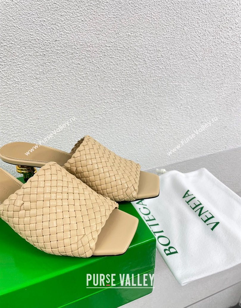 Bottega Veneta Mid Heel 4.5cm Intreccio Leather Knot Mules Nude 2024 (modeng-24040736)
