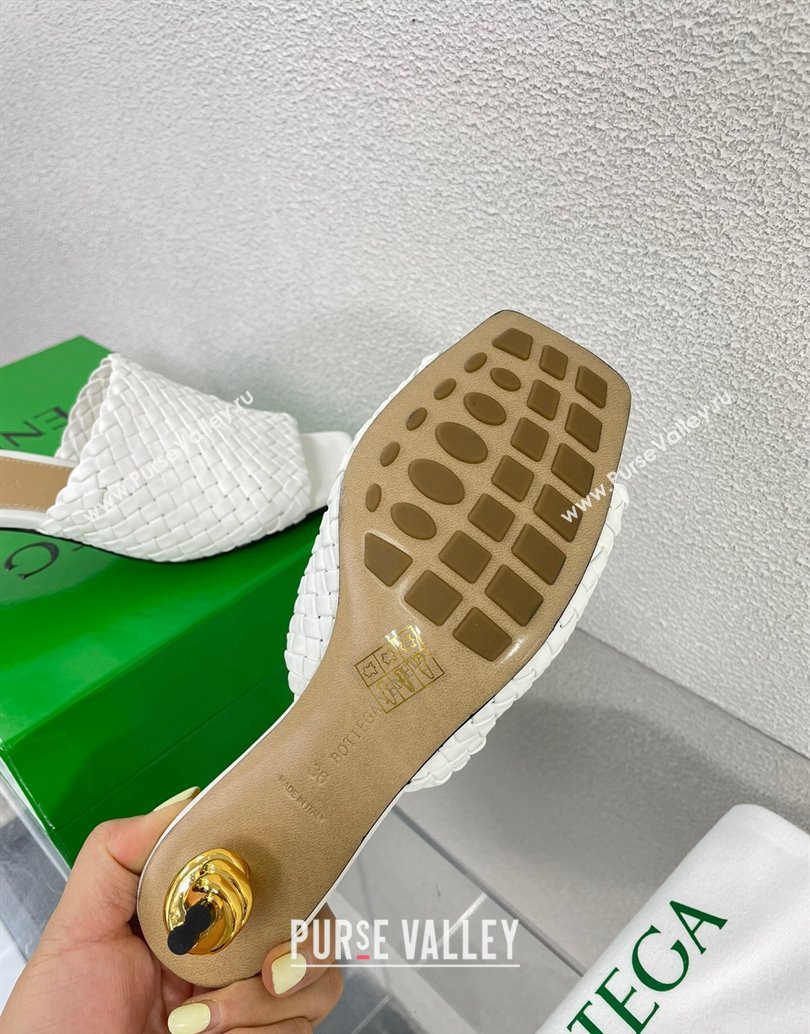 Bottega Veneta Mid Heel 4.5cm Intreccio Leather Knot Mules White 2024 (modeng-24040735)