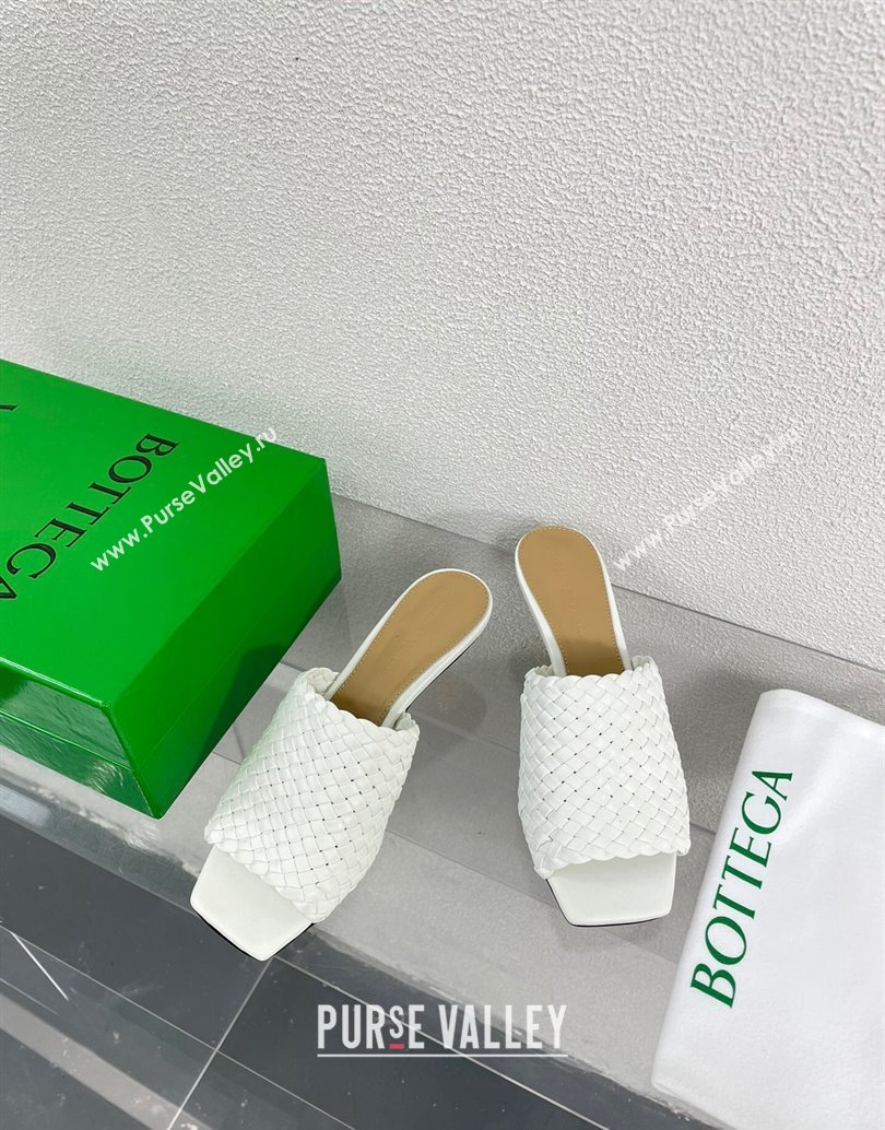 Bottega Veneta Mid Heel 4.5cm Intreccio Leather Knot Mules White 2024 (modeng-24040735)