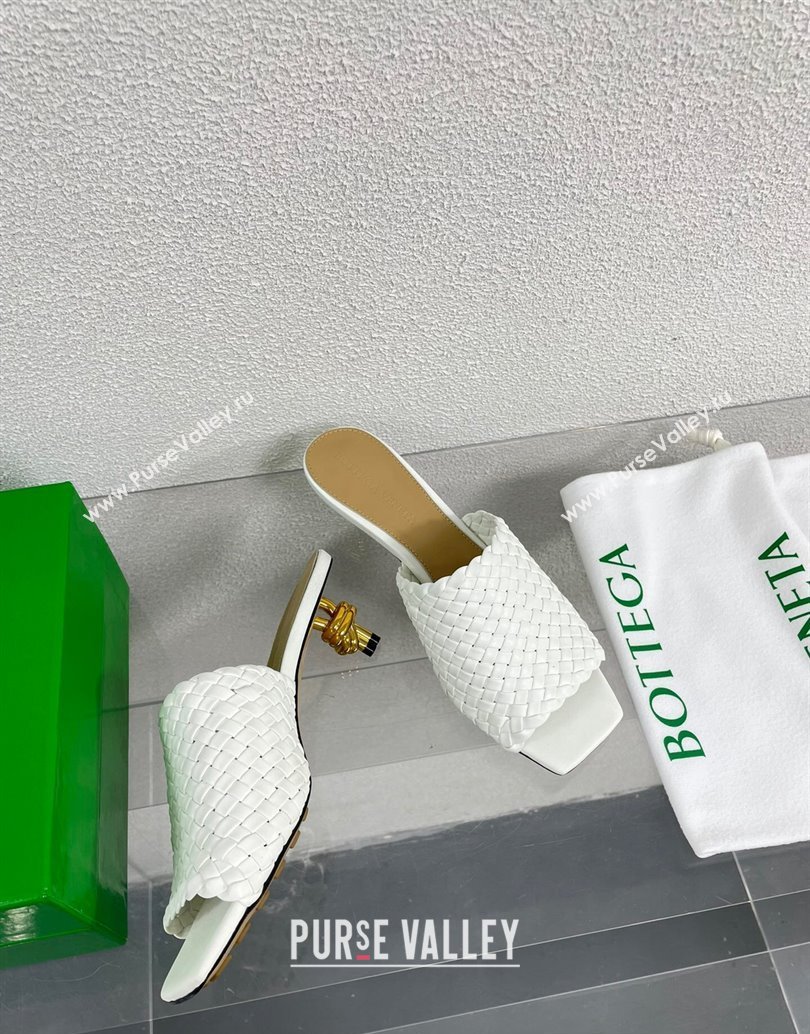 Bottega Veneta Mid Heel 4.5cm Intreccio Leather Knot Mules White 2024 (modeng-24040735)