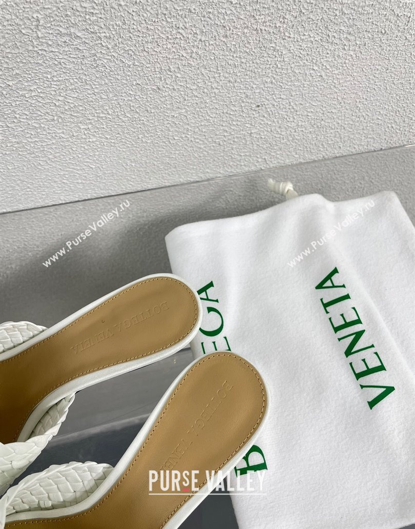 Bottega Veneta Mid Heel 4.5cm Intreccio Leather Knot Mules White 2024 (modeng-24040735)