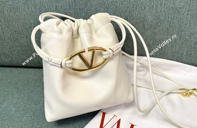 Valentino Vlogo Pouf Nappa Leather Mini Bucket Bag White 2024 (jindong-24040814)