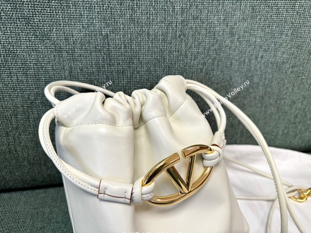Valentino Vlogo Pouf Nappa Leather Mini Bucket Bag White 2024 (jindong-24040814)