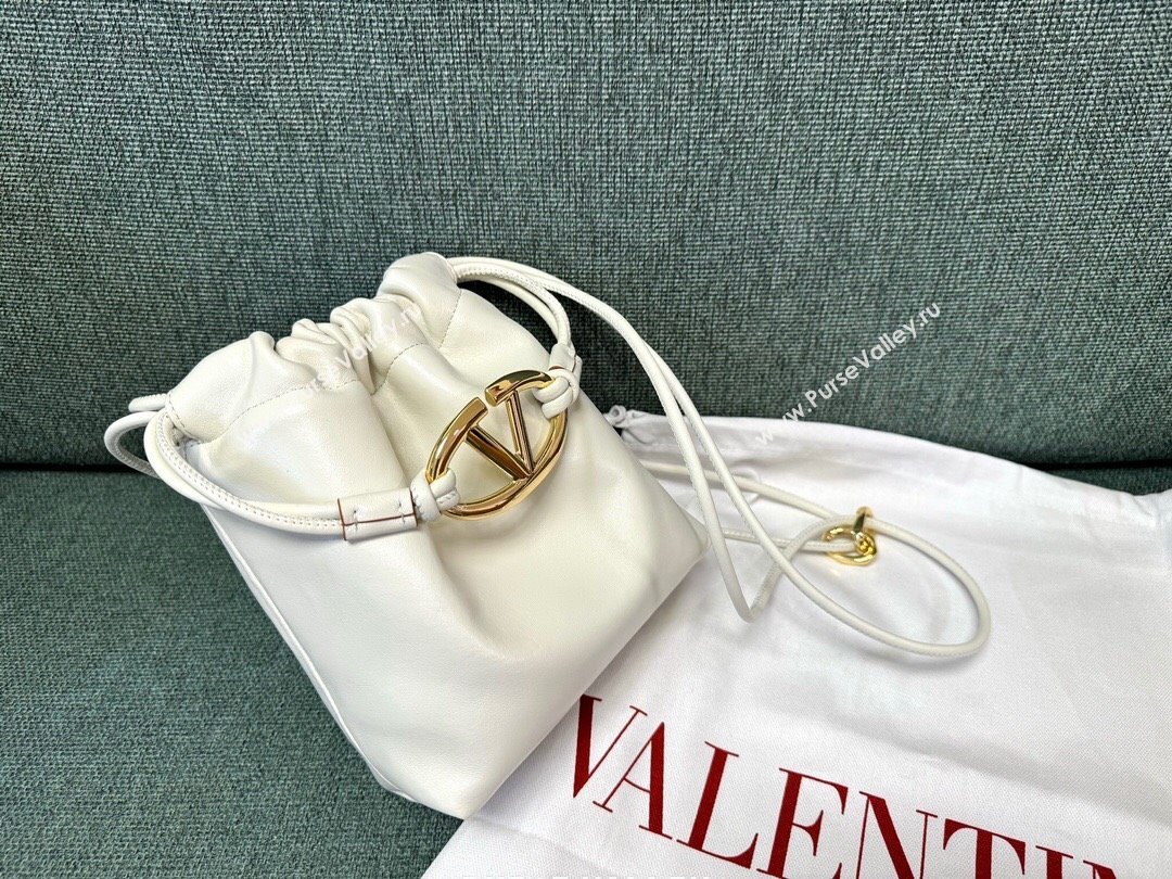 Valentino Vlogo Pouf Nappa Leather Mini Bucket Bag White 2024 (jindong-24040814)