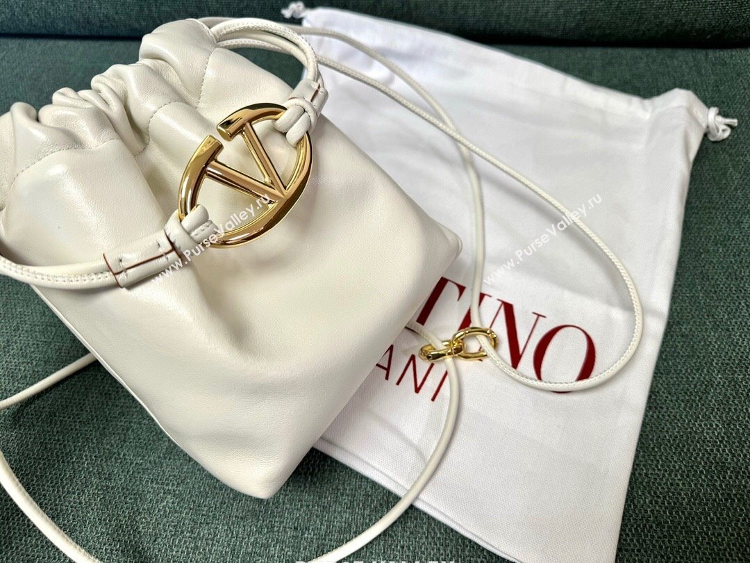 Valentino Vlogo Pouf Nappa Leather Mini Bucket Bag White 2024 (jindong-24040814)