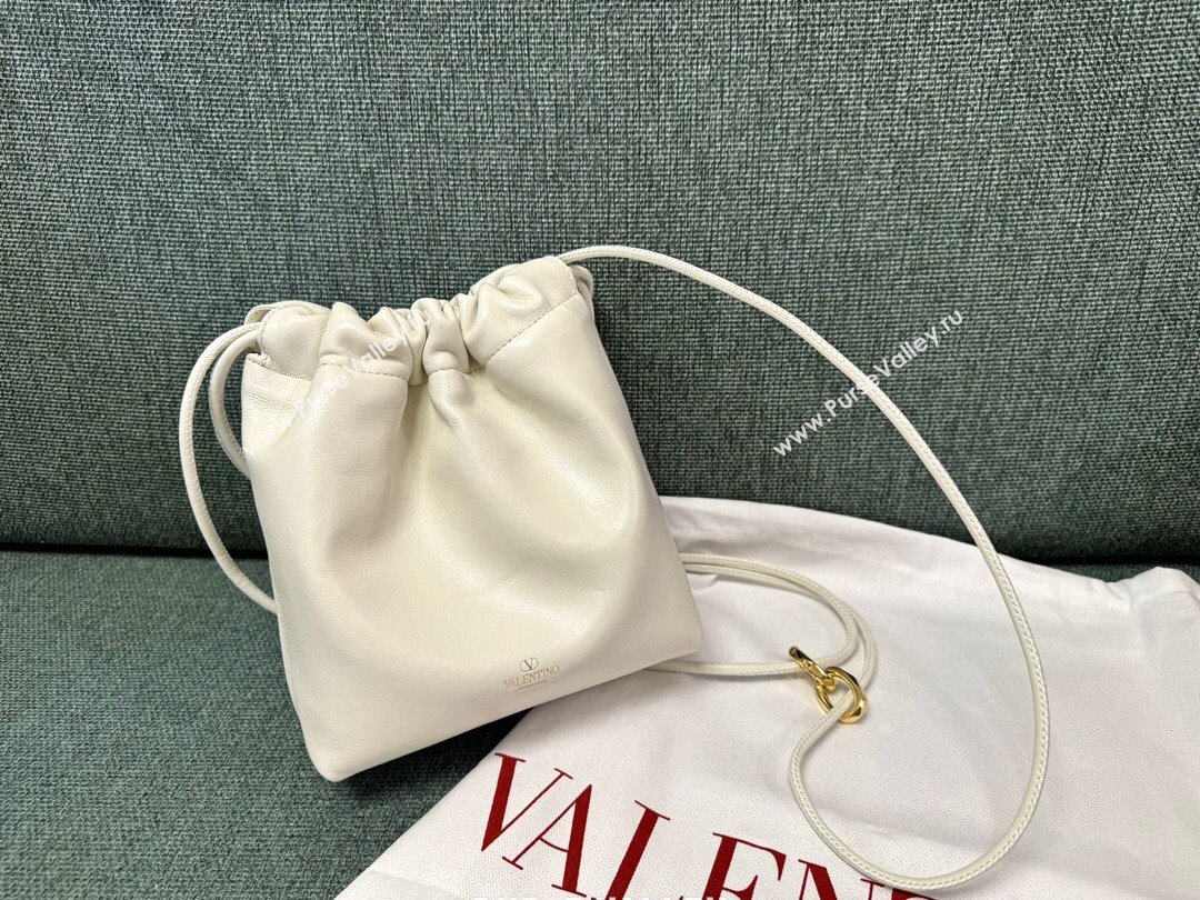 Valentino Vlogo Pouf Nappa Leather Mini Bucket Bag White 2024 (jindong-24040814)