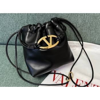 Valentino Vlogo Pouf Nappa Leather Mini Bucket Bag Black 2024 (jindong-24040813)
