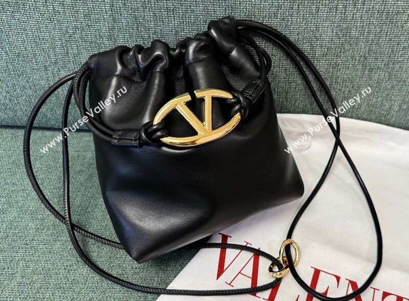 Valentino Vlogo Pouf Nappa Leather Mini Bucket Bag Black 2024 (jindong-24040813)