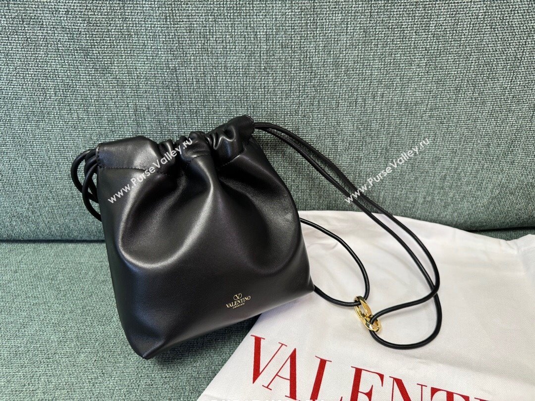 Valentino Vlogo Pouf Nappa Leather Mini Bucket Bag Black 2024 (jindong-24040813)