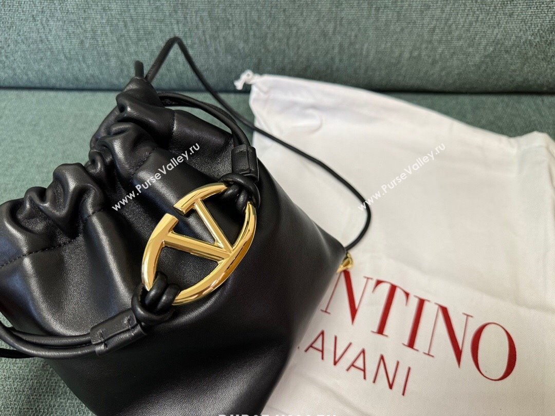 Valentino Vlogo Pouf Nappa Leather Mini Bucket Bag Black 2024 (jindong-24040813)