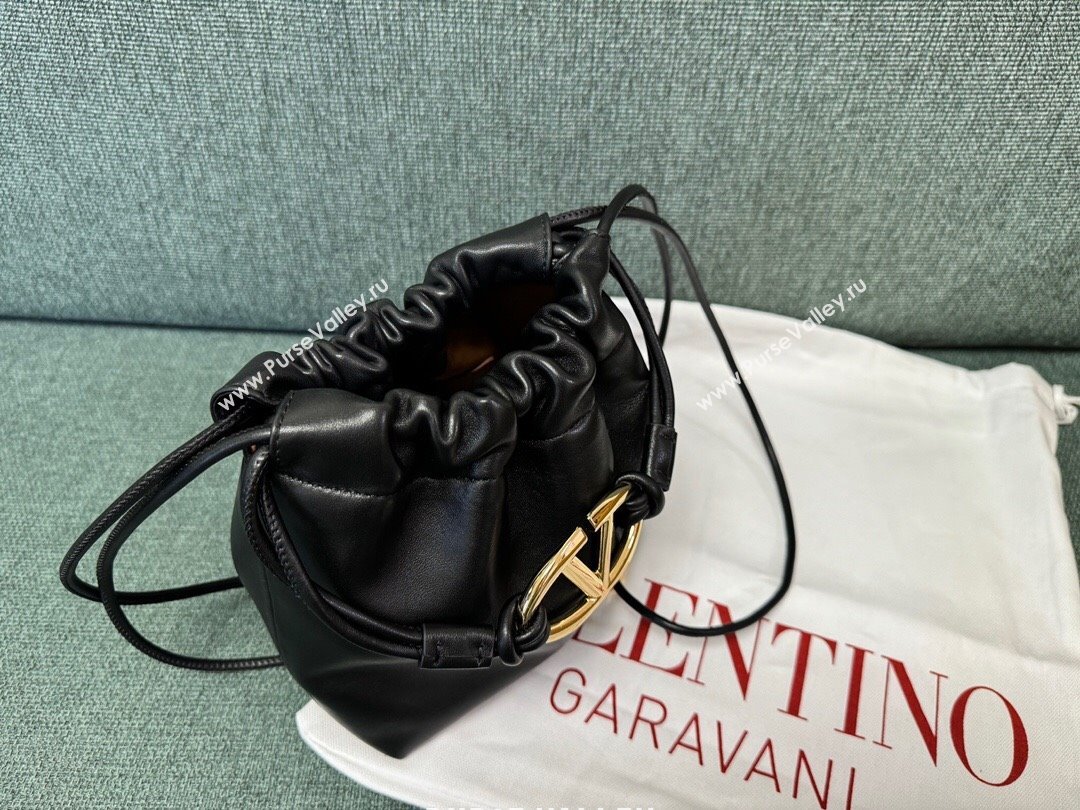 Valentino Vlogo Pouf Nappa Leather Mini Bucket Bag Black 2024 (jindong-24040813)