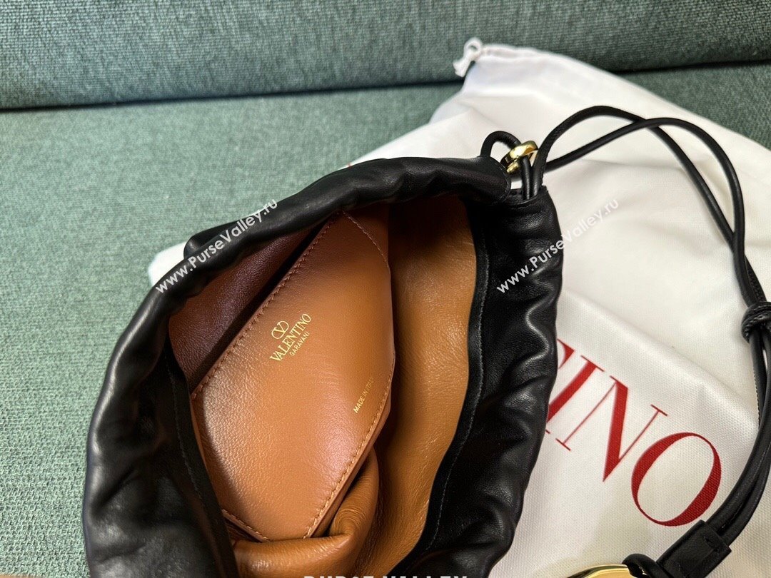 Valentino Vlogo Pouf Nappa Leather Mini Bucket Bag Black 2024 (jindong-24040813)
