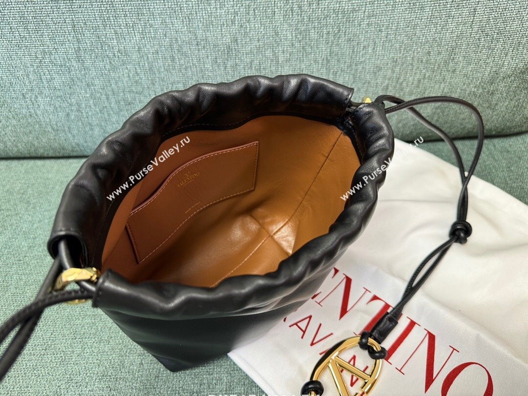 Valentino Vlogo Pouf Nappa Leather Mini Bucket Bag Black 2024 (jindong-24040813)