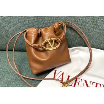 Valentino Vlogo Pouf Nappa Leather Mini Bucket Bag Brown 2024 (jindong-24040815)