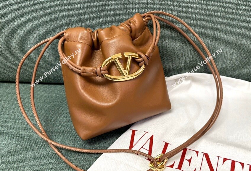 Valentino Vlogo Pouf Nappa Leather Mini Bucket Bag Brown 2024 (jindong-24040815)