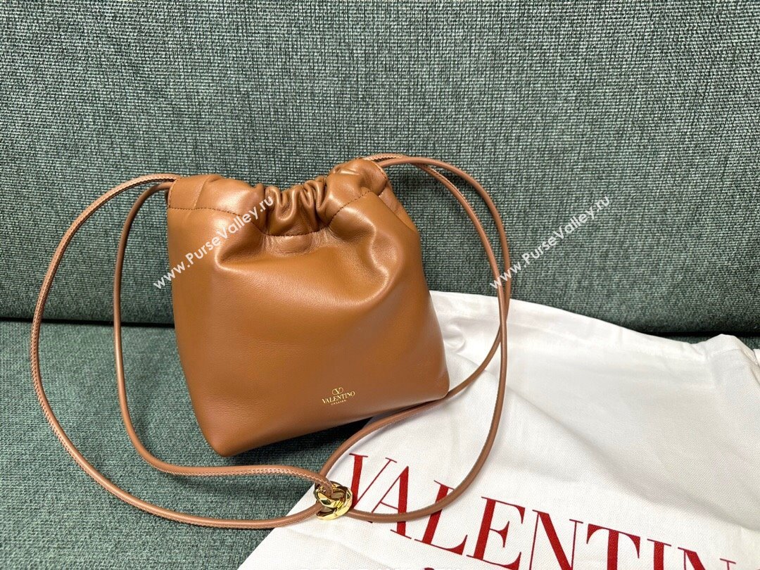 Valentino Vlogo Pouf Nappa Leather Mini Bucket Bag Brown 2024 (jindong-24040815)