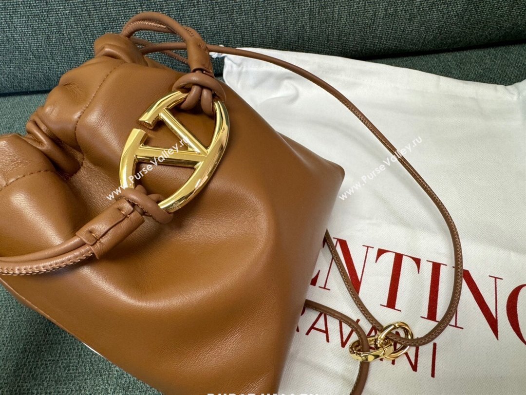 Valentino Vlogo Pouf Nappa Leather Mini Bucket Bag Brown 2024 (jindong-24040815)