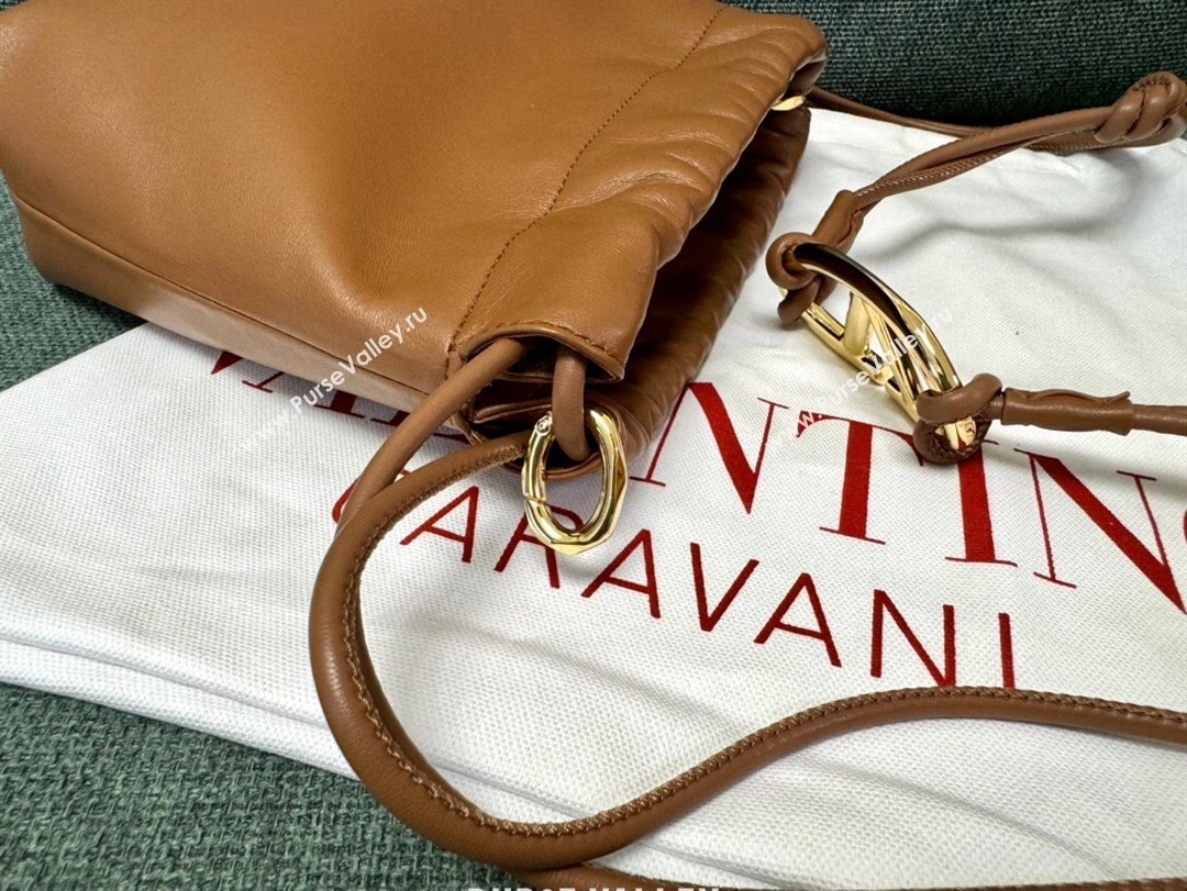 Valentino Vlogo Pouf Nappa Leather Mini Bucket Bag Brown 2024 (jindong-24040815)