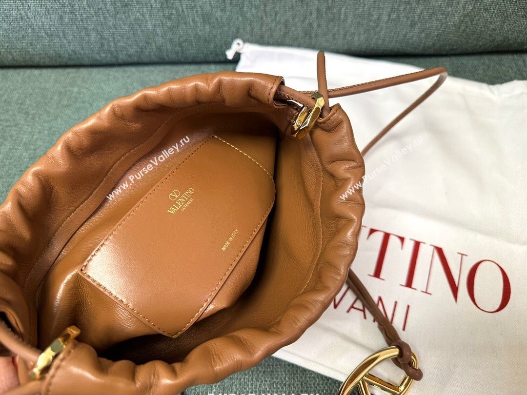 Valentino Vlogo Pouf Nappa Leather Mini Bucket Bag Brown 2024 (jindong-24040815)