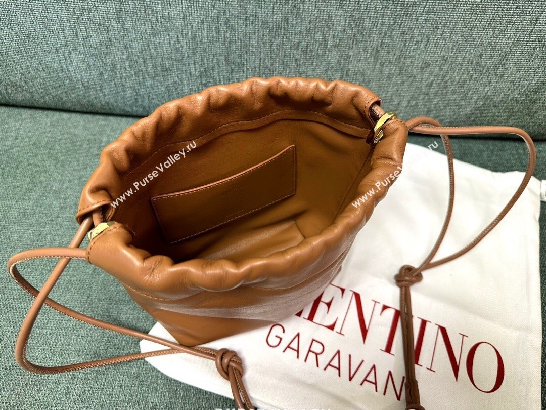 Valentino Vlogo Pouf Nappa Leather Mini Bucket Bag Brown 2024 (jindong-24040815)