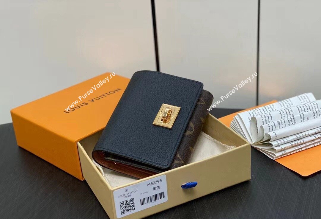 Louis Vuitton Calf leather and Monogram canvas Victorine On My Side Wallet M82640 Black 2024 (kiki-24040822)