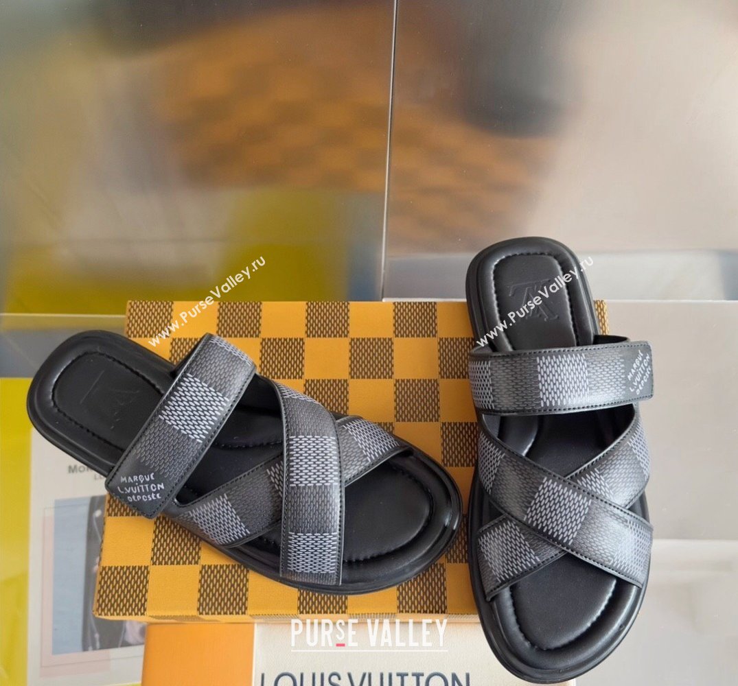 Louis Vuitton Damier pattern Mens Mules Black 2024 (SS-24040801)