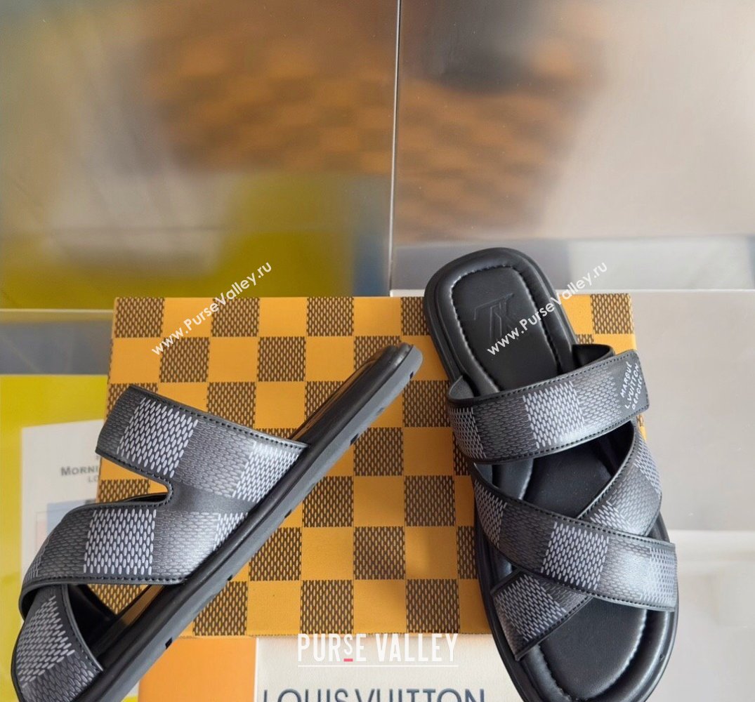 Louis Vuitton Damier pattern Mens Mules Black 2024 (SS-24040801)