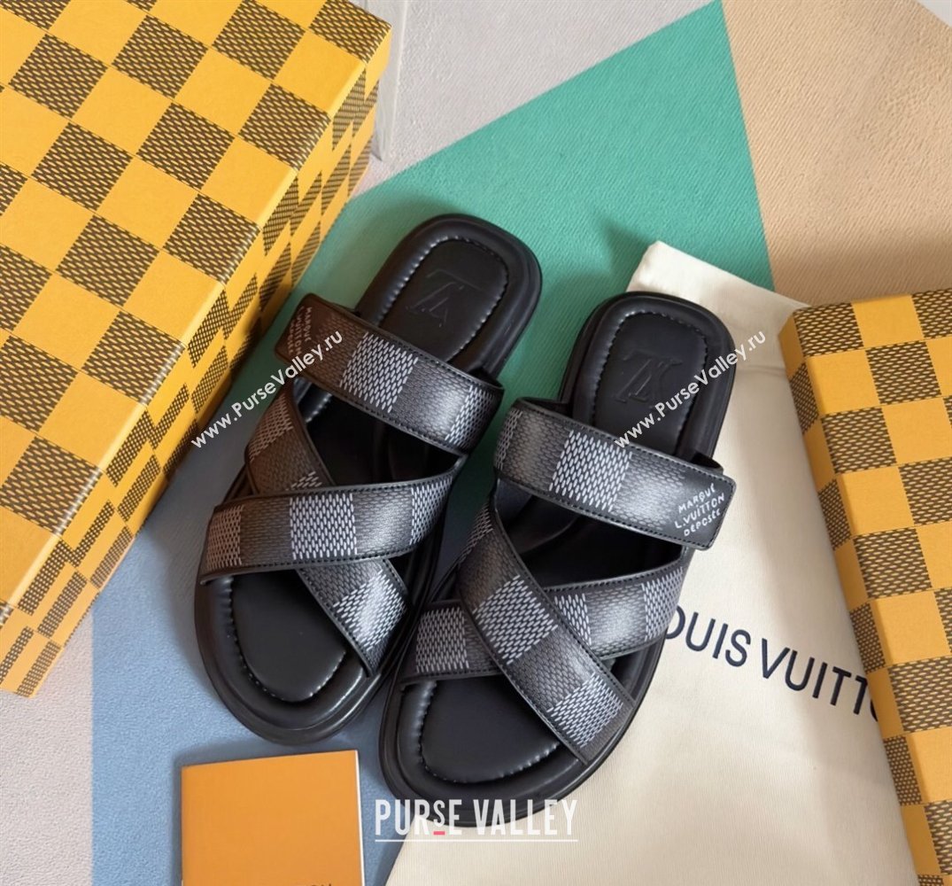 Louis Vuitton Damier pattern Mens Mules Black 2024 (SS-24040801)