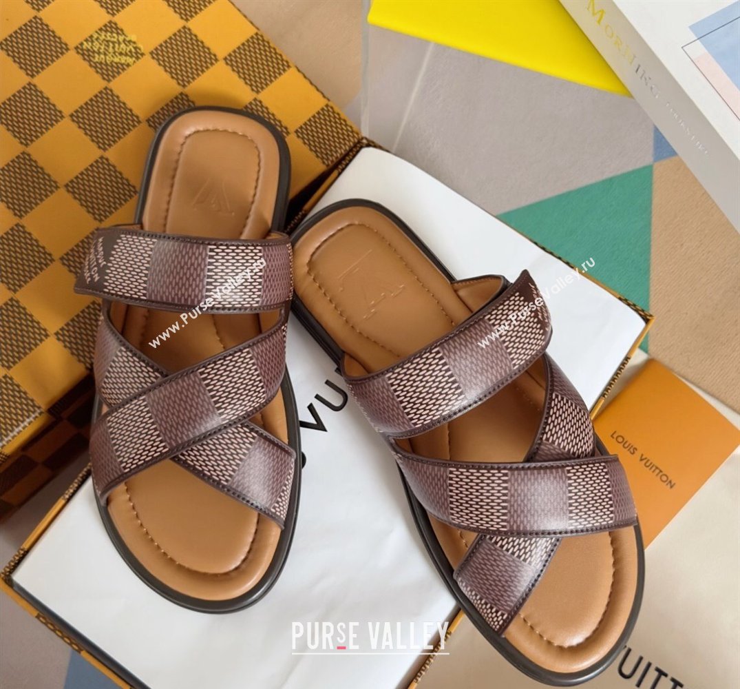 Louis Vuitton Damier pattern Mens Mules Brown 2024 (SS-24040803)