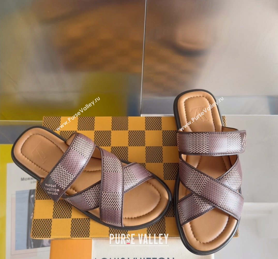 Louis Vuitton Damier pattern Mens Mules Brown 2024 (SS-24040803)